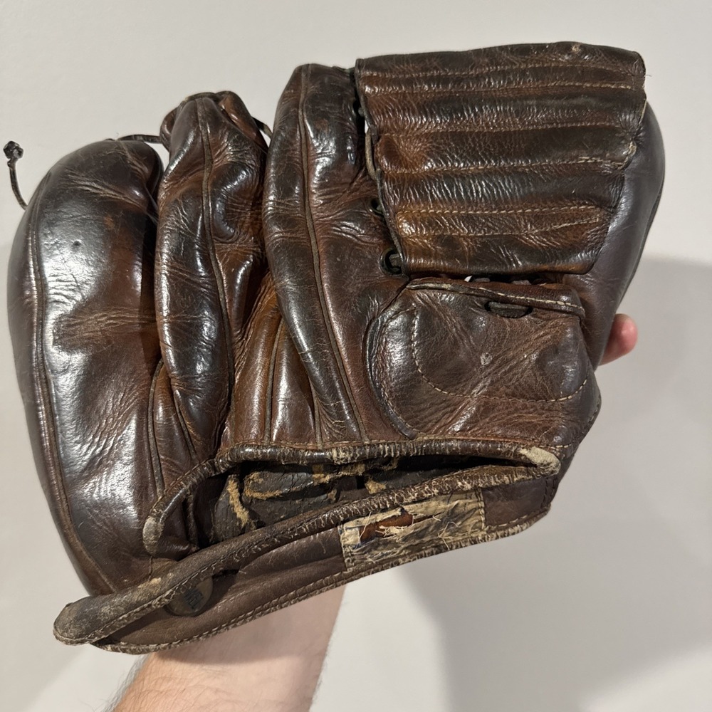 Vintage 1920's KEN-WEL 3-Finger Brown Leather Baseball Glove Antique - Picture 4 of 10